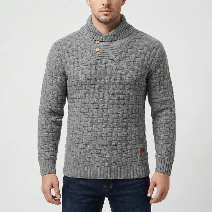 Halbrek - Maglione a coste con mezzo colletto e bottoni