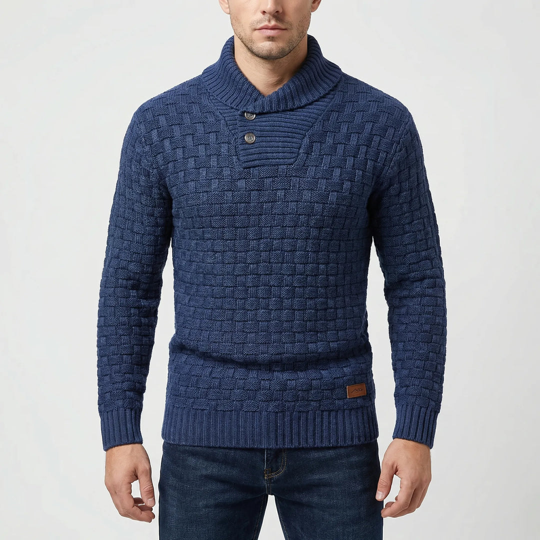 Halbrek - Maglione a coste con mezzo colletto e bottoni