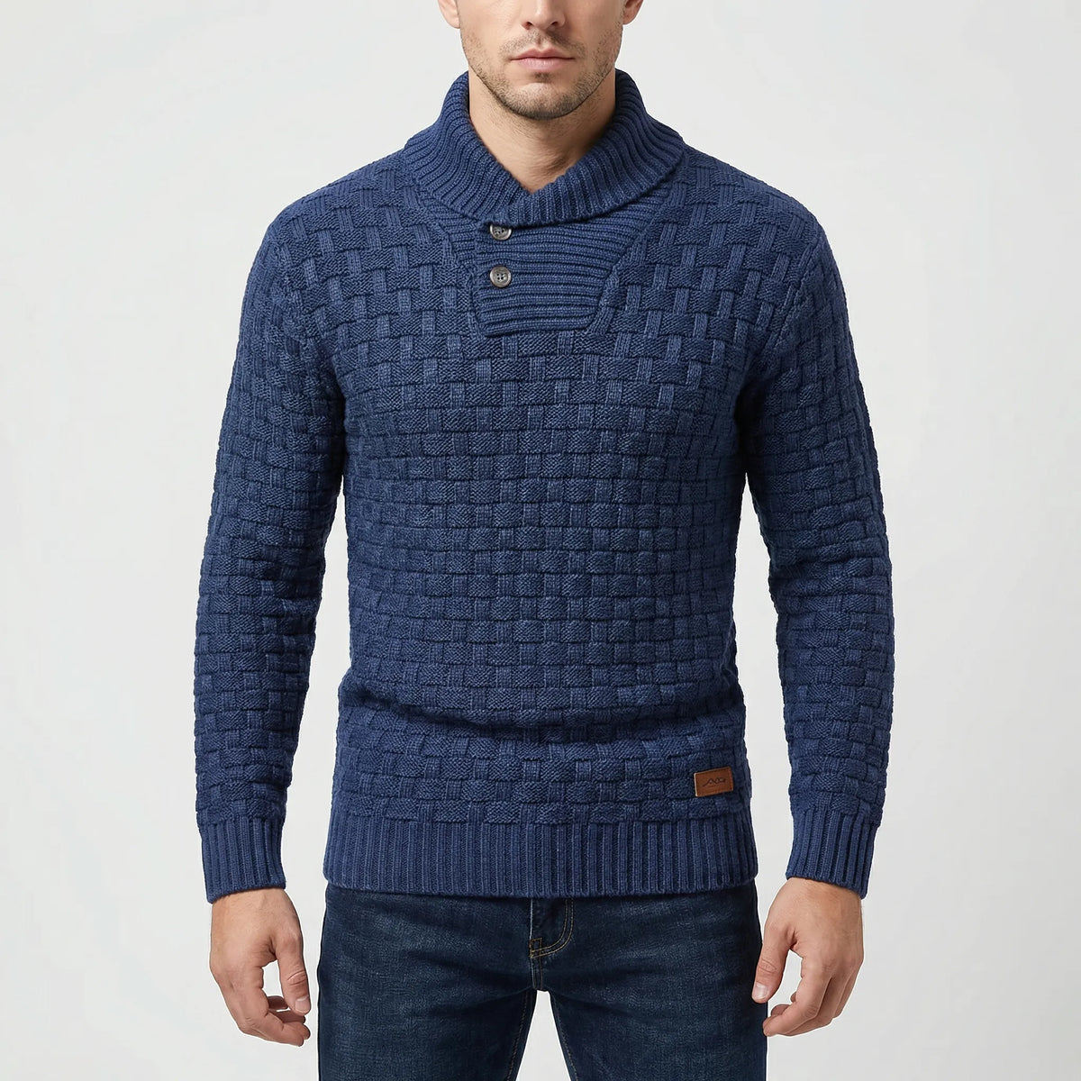 Maglione a Bottone Mezza Collo Rigato per Uomini
