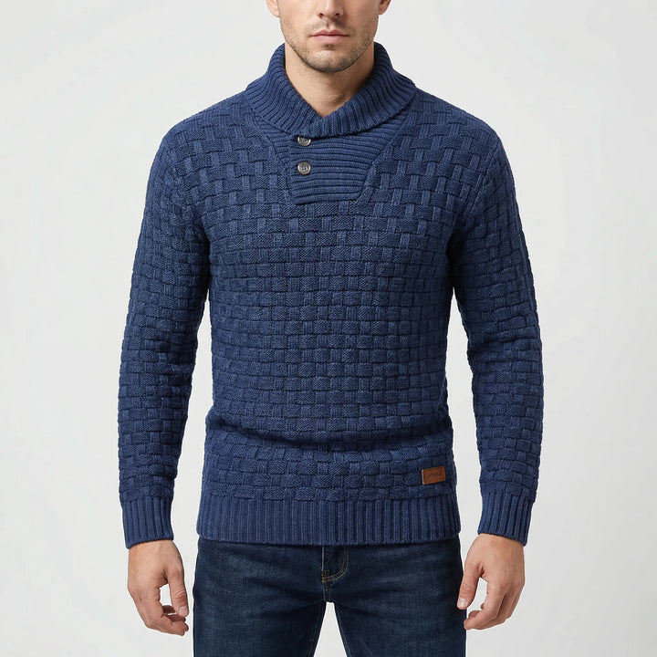 Halbrek - Maglione a coste con mezzo colletto e bottoni