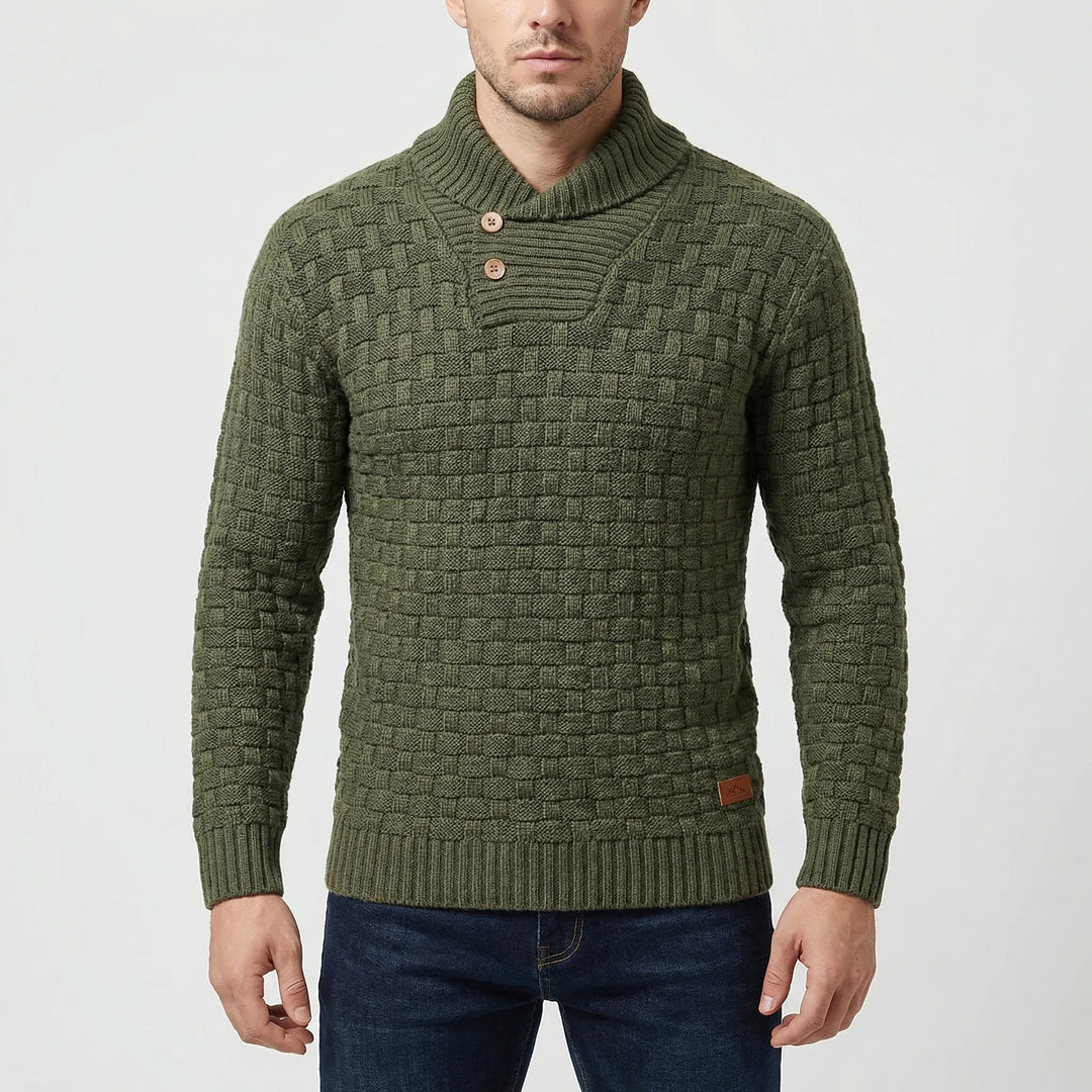 Halbrek - Maglione a coste con mezzo colletto e bottoni
