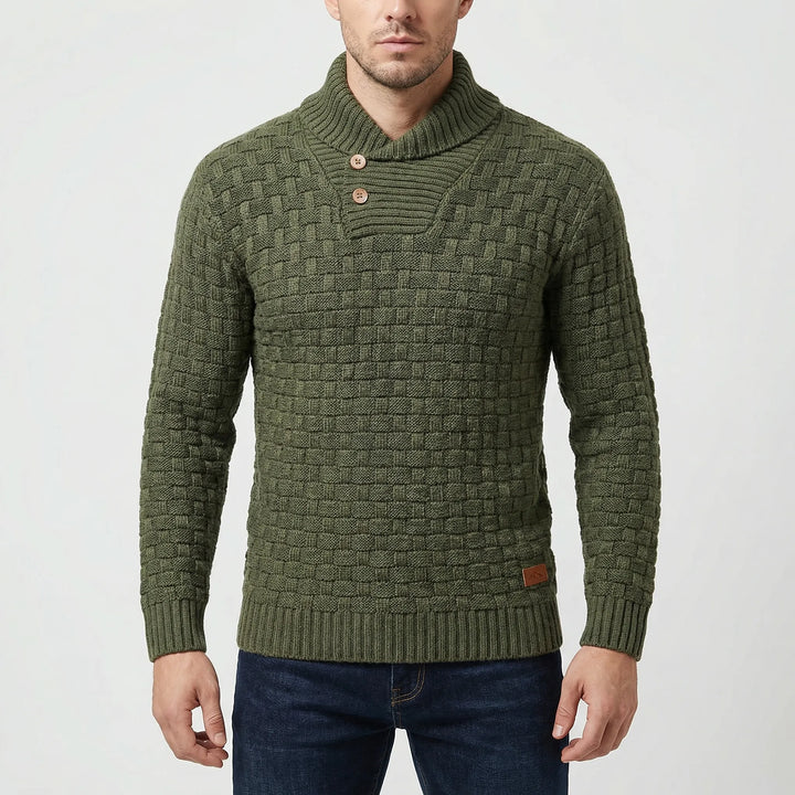 Halbrek - Maglione a coste con mezzo colletto e bottoni