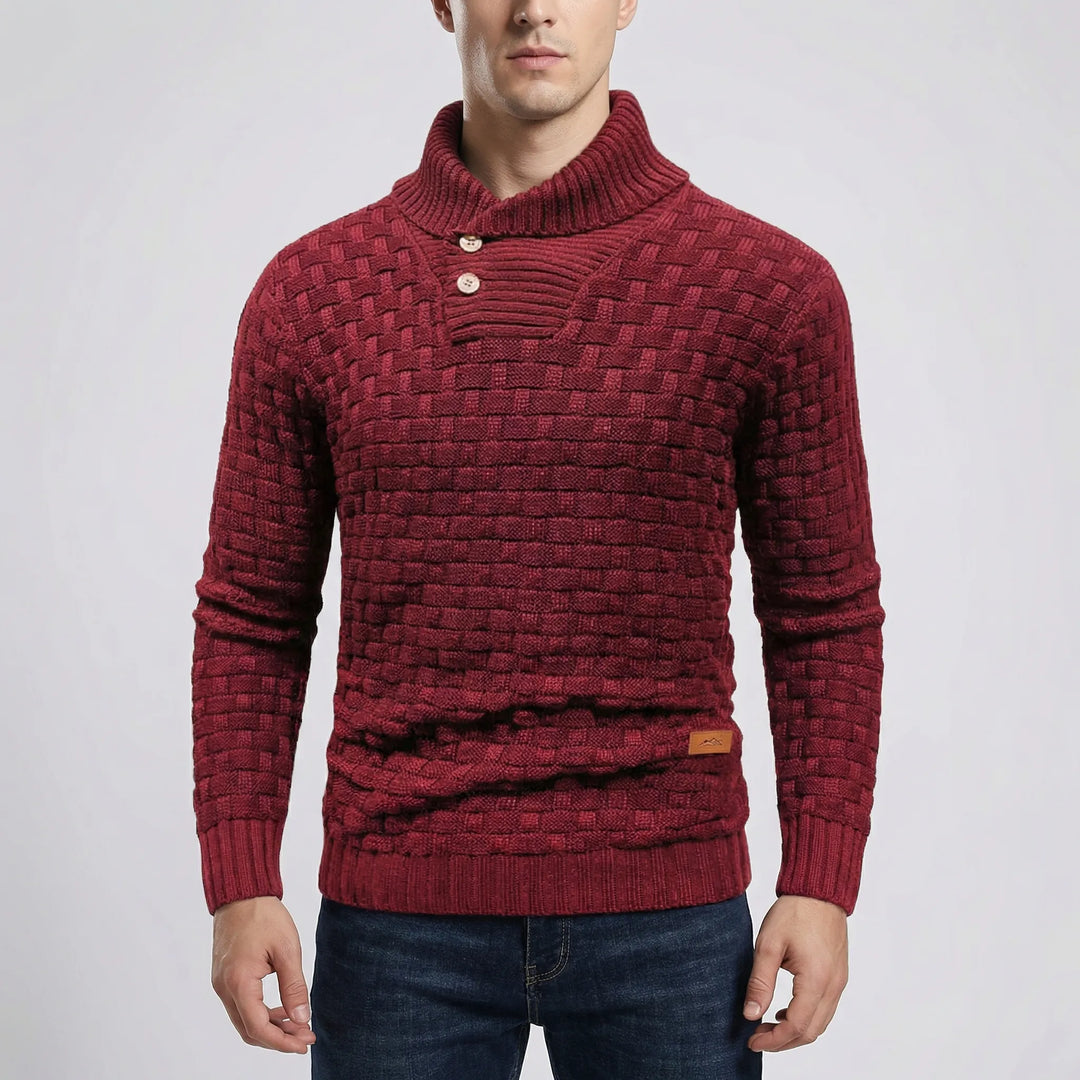 Halvern - Maglione da uomo con mezzo collo e bottoni