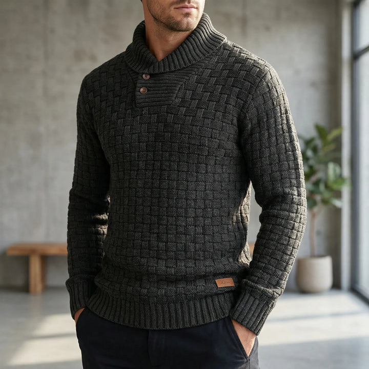 Halvern - Maglione da uomo con mezzo collo e bottoni