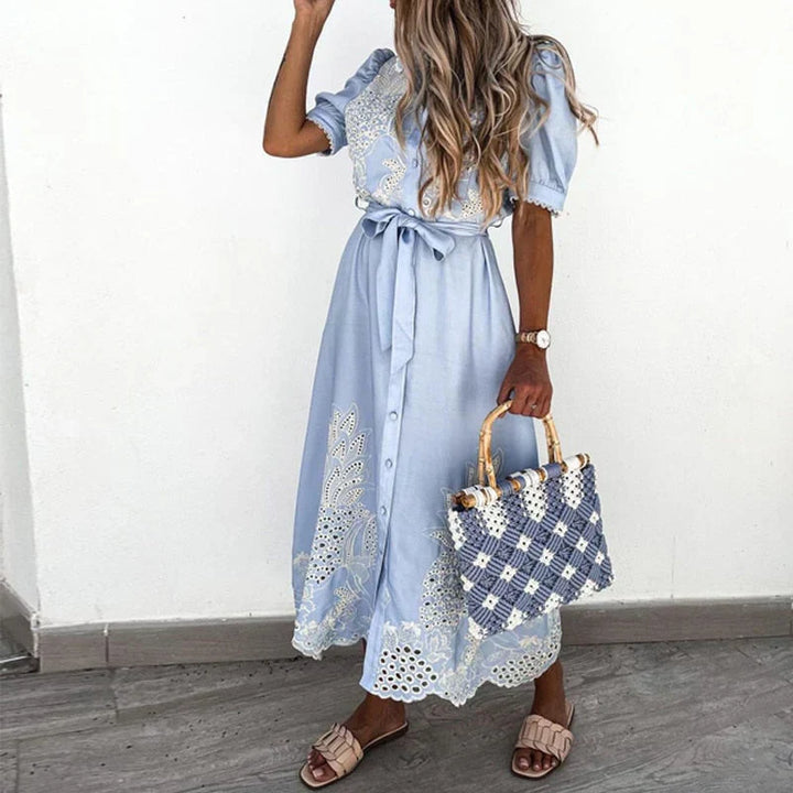Abito Ricamato Blu da Donna con Dettagli Eleganti