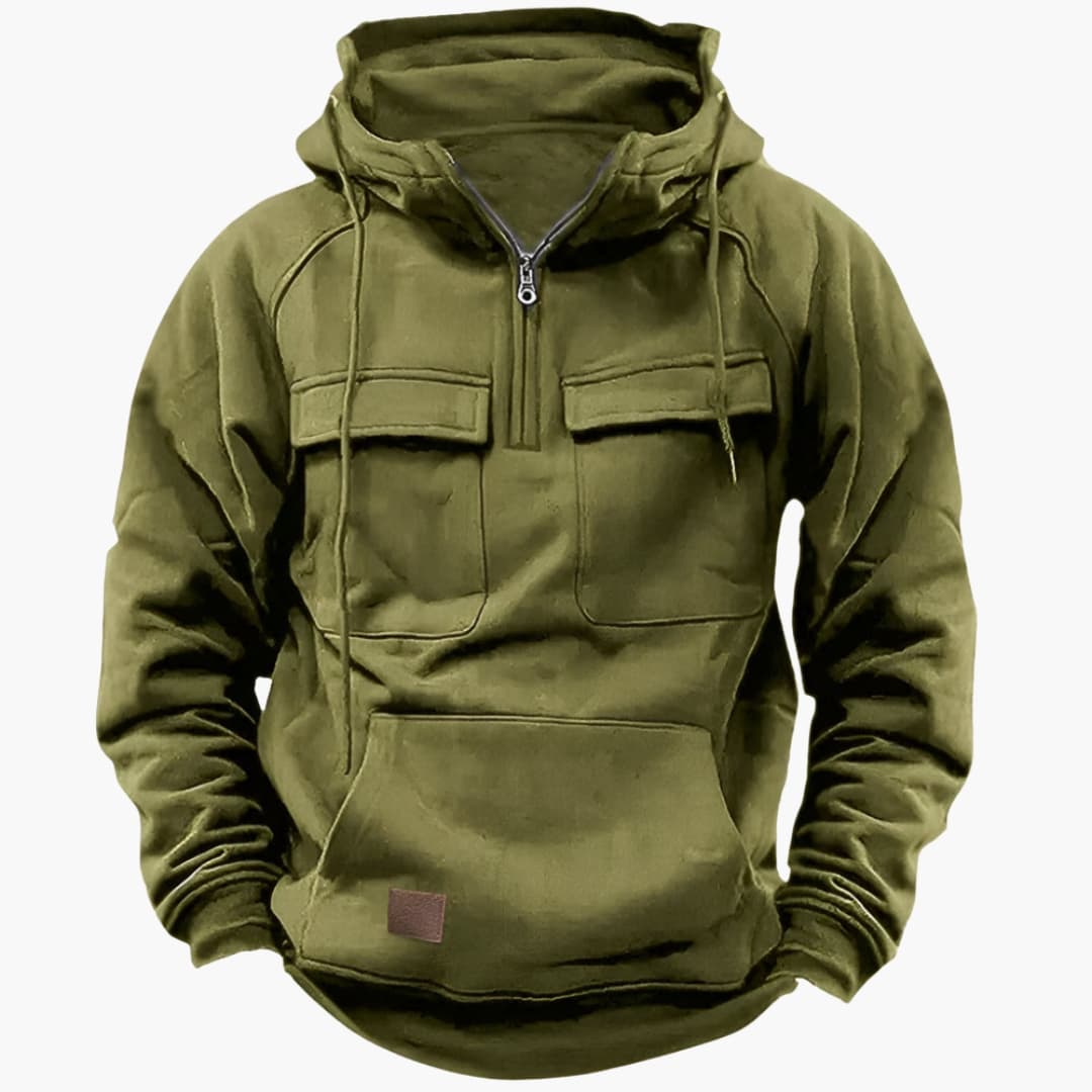 Felpa con mezza zip da uomo con tasche sul petto