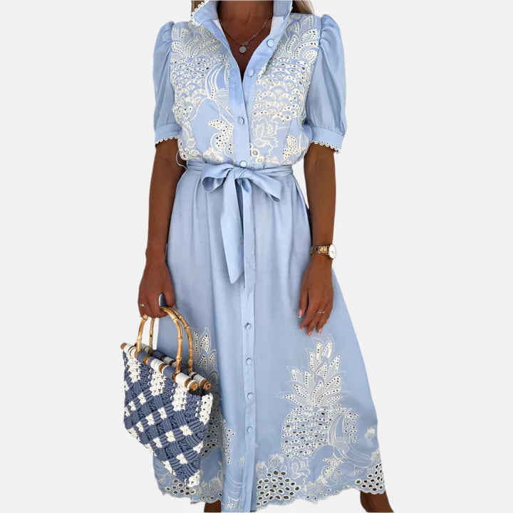 Abito Ricamato Blu da Donna con Dettagli Eleganti