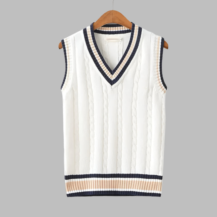 Pullover Senza Maniche Stile Preppy a Righe Retro