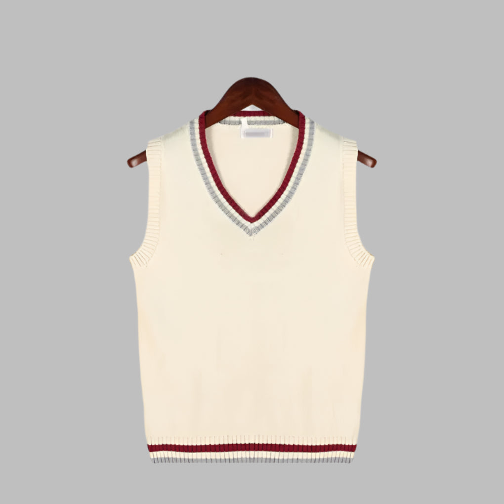 Pullover Senza Maniche Stile Preppy a Righe Retro