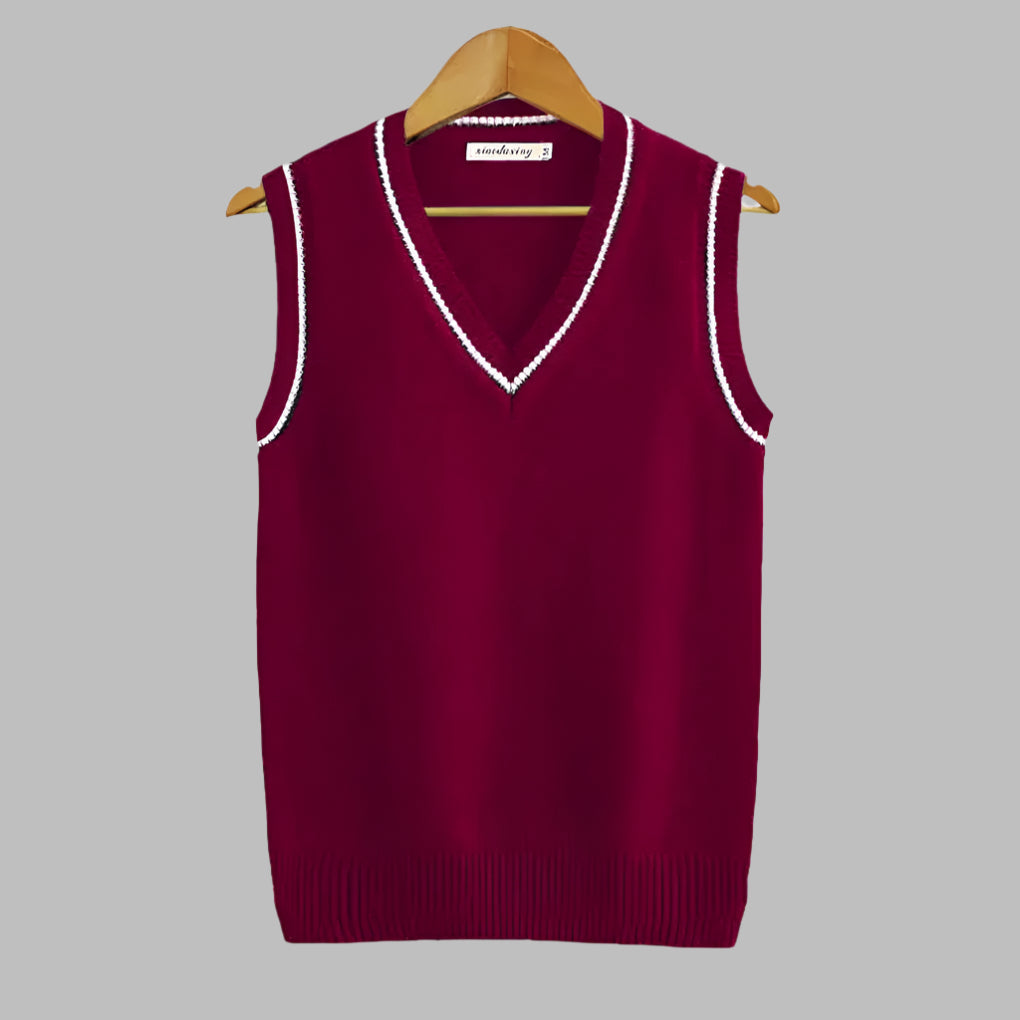 Pullover Senza Maniche Stile Preppy a Righe Retro