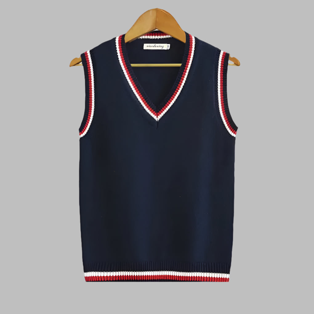 Pullover Senza Maniche Stile Preppy a Righe Retro