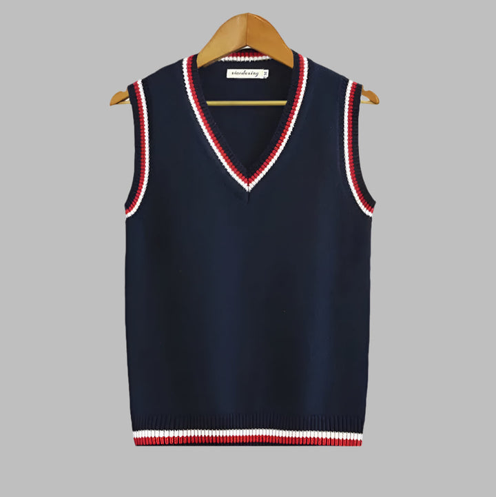 Pullover Senza Maniche Stile Preppy a Righe Retro