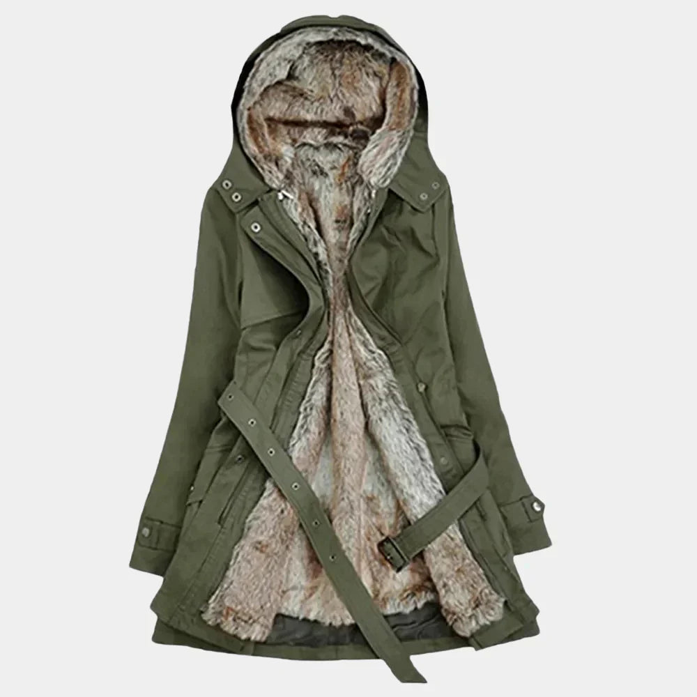 Elegante parka da donna con fodera in pelliccia sintetica