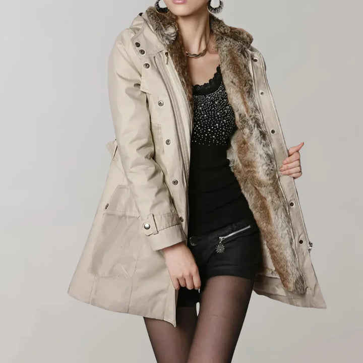 Elegante parka da donna con fodera in pelliccia sintetica