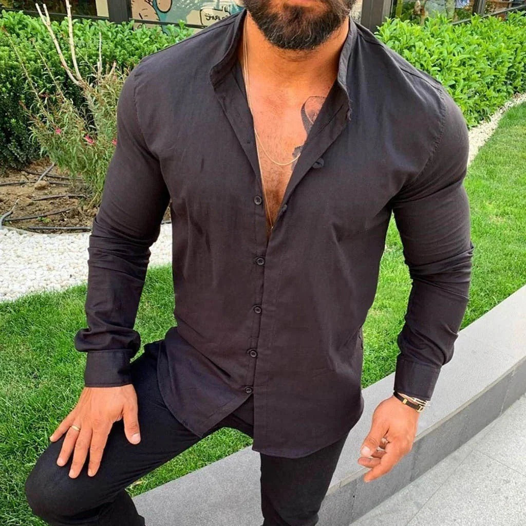 Camicia in lino a maniche lunghe da uomo