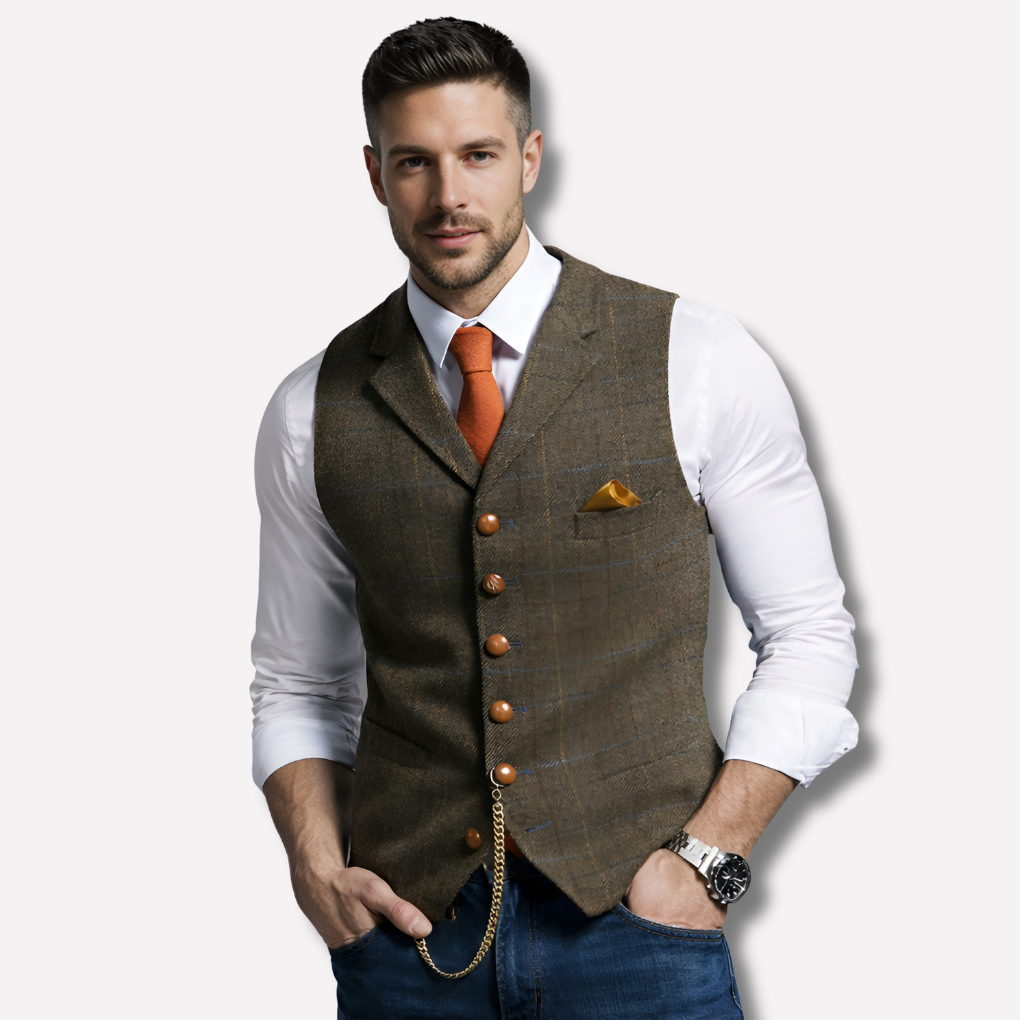 Gilet elegante doppiopetto con scollo a V da uomo
