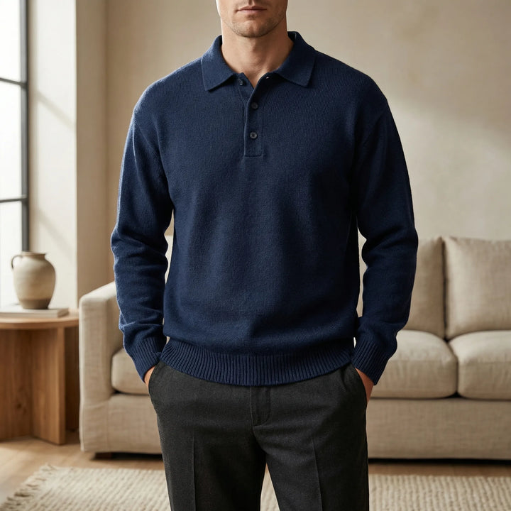 Klassivo - Maglione polo a maniche lunghe in maglia fine