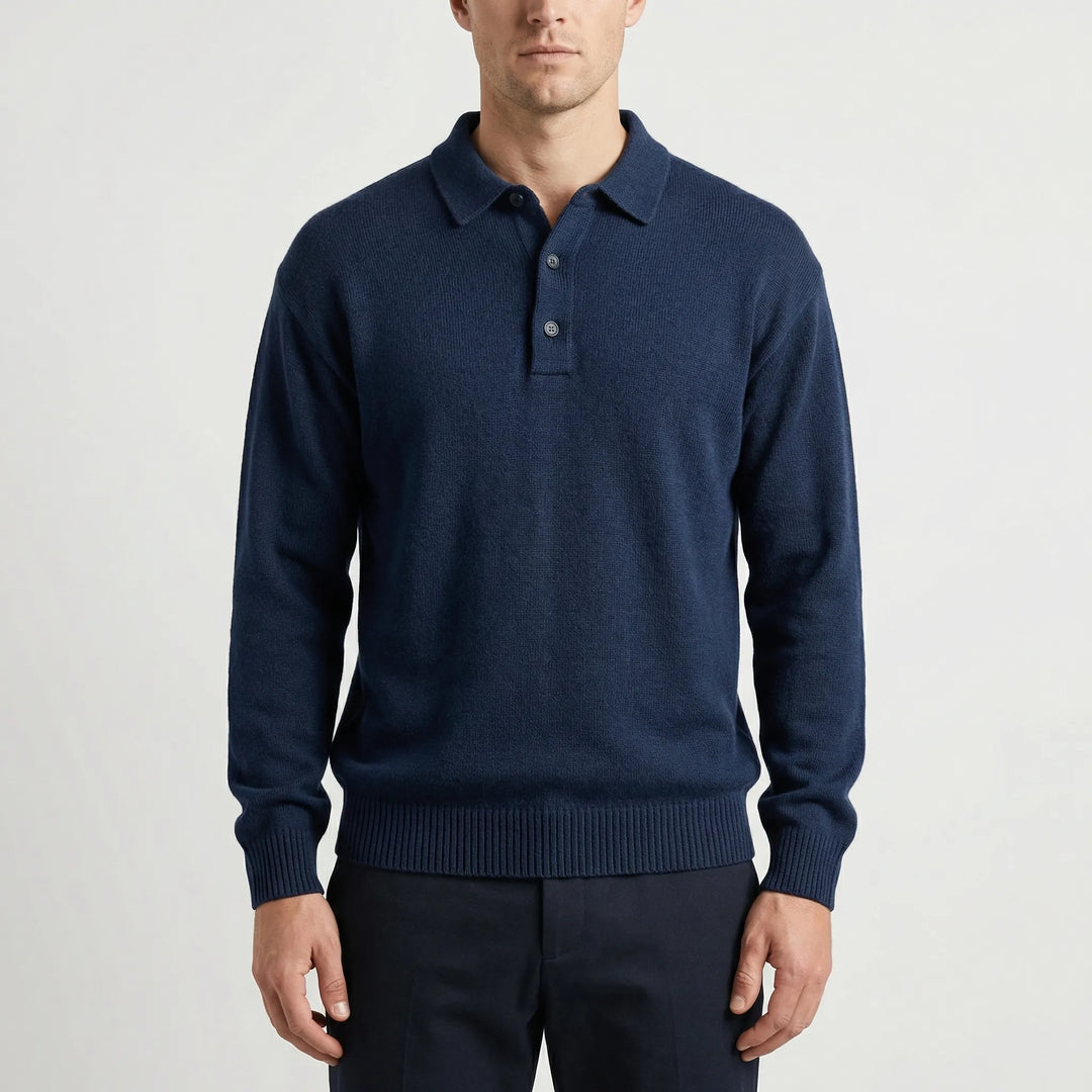 Klassivo - Maglione polo a maniche lunghe in maglia fine