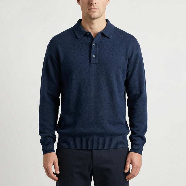 Klassivo - Maglione polo a maniche lunghe in maglia fine