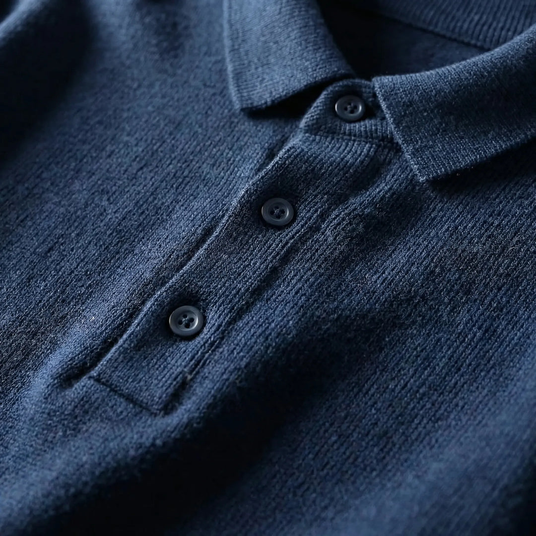 Klassivo - Maglione polo a maniche lunghe in maglia fine