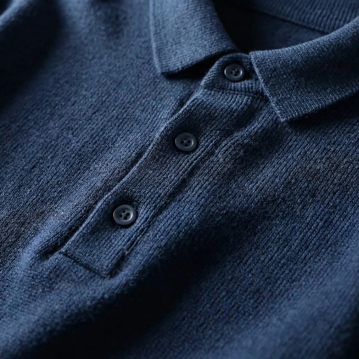 Klassivo - Maglione polo a maniche lunghe in maglia fine