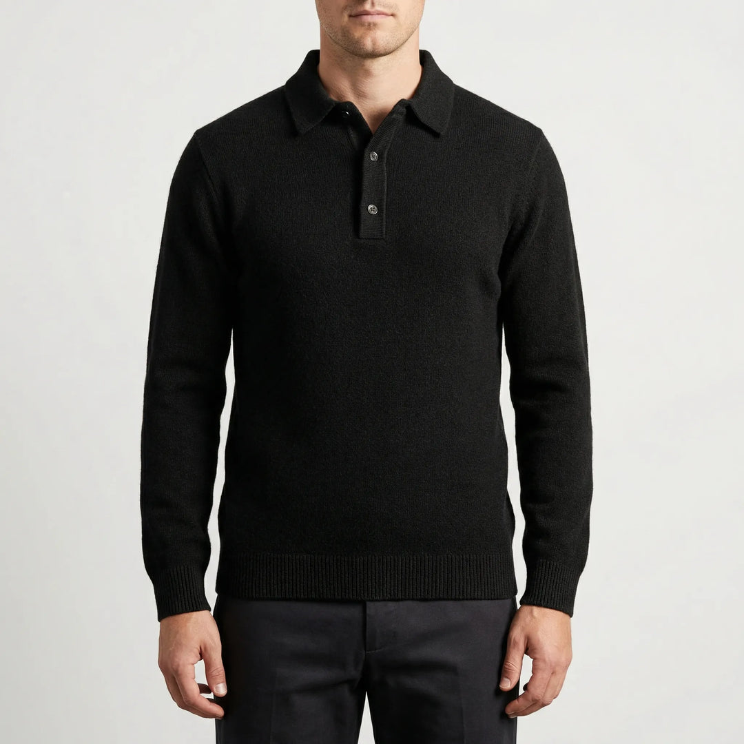 Klassivo - Maglione polo a maniche lunghe in maglia fine