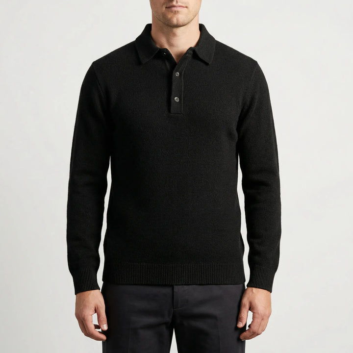 Klassivo - Maglione polo a maniche lunghe in maglia fine