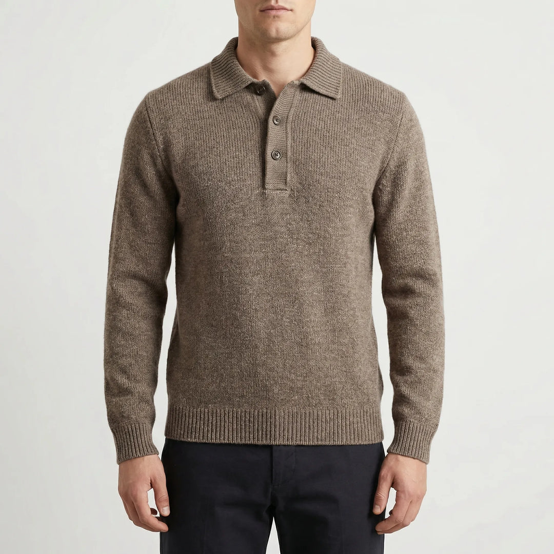 Klassivo - Maglione polo a maniche lunghe in maglia fine