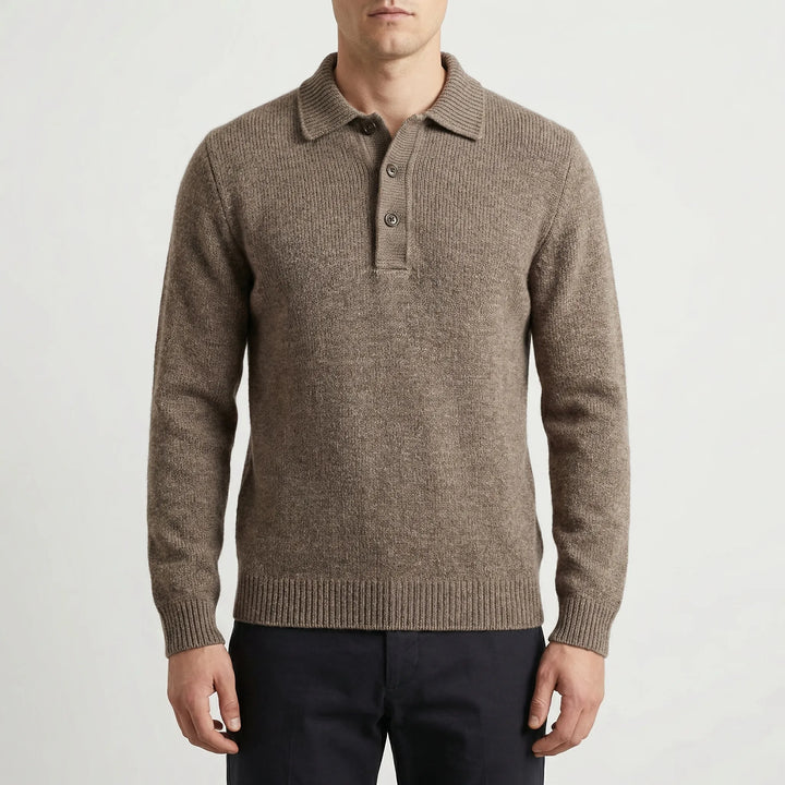 Klassivo - Maglione polo a maniche lunghe in maglia fine
