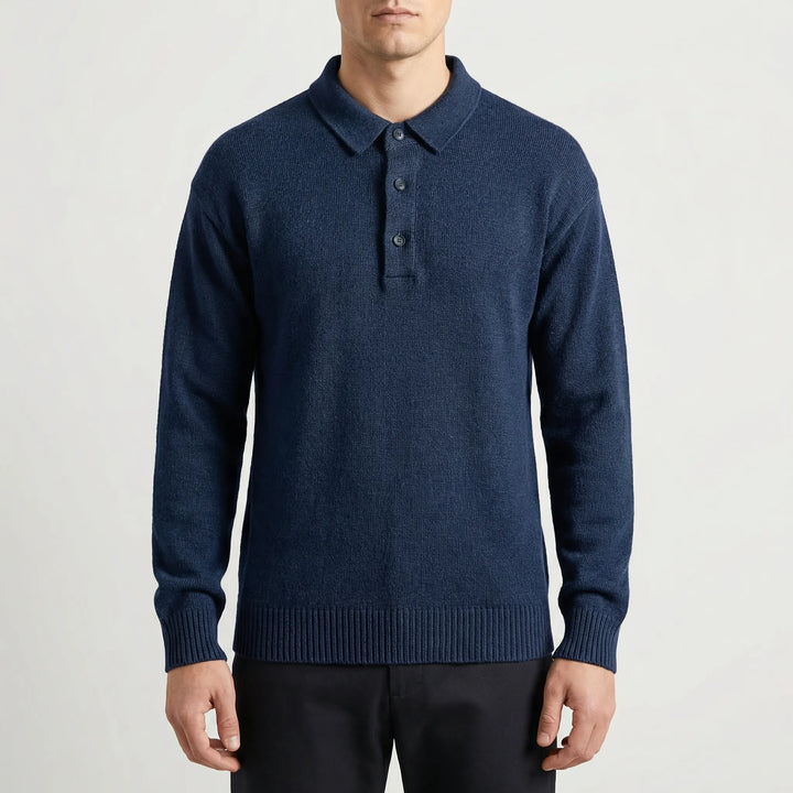 Klassivo - Maglione polo a maniche lunghe in maglia fine
