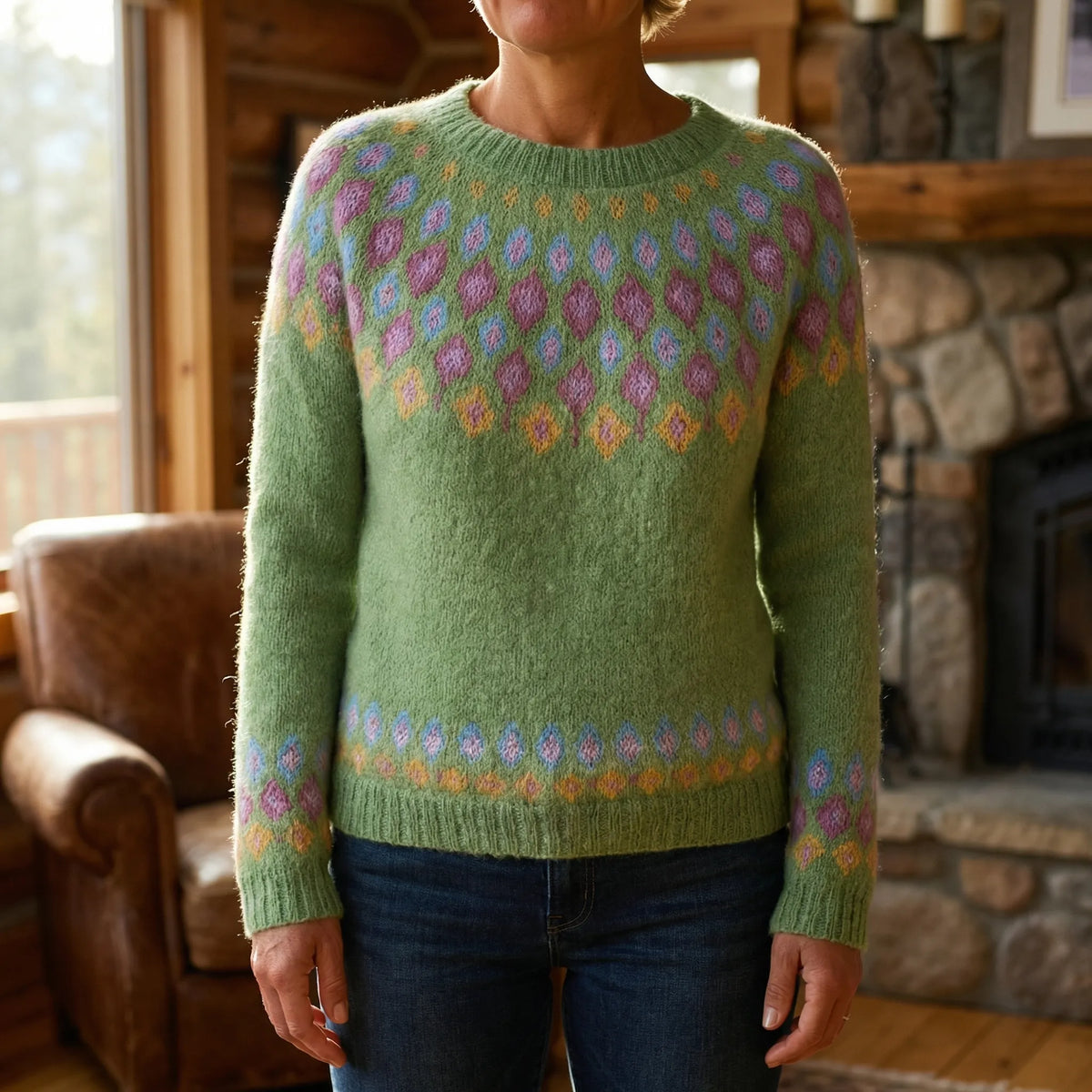 Maglione a Collo Crew Stampato Fair Isle per Donne