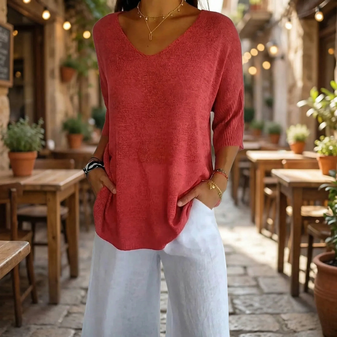 Knivara - Top in maglia con scollo a V da donna
