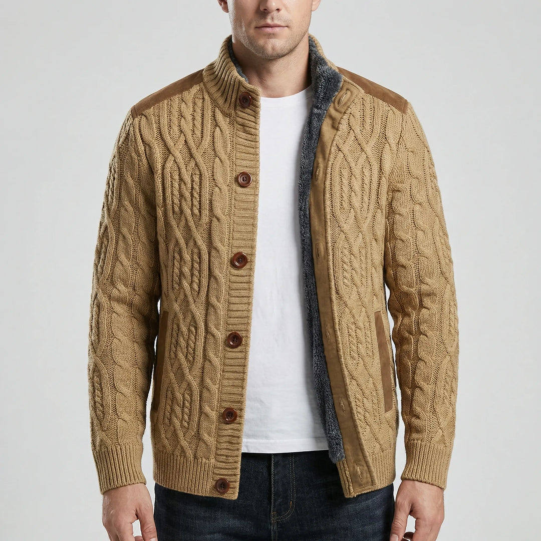 Knovurn - Cardigan-giacca a trecce foderato in pile