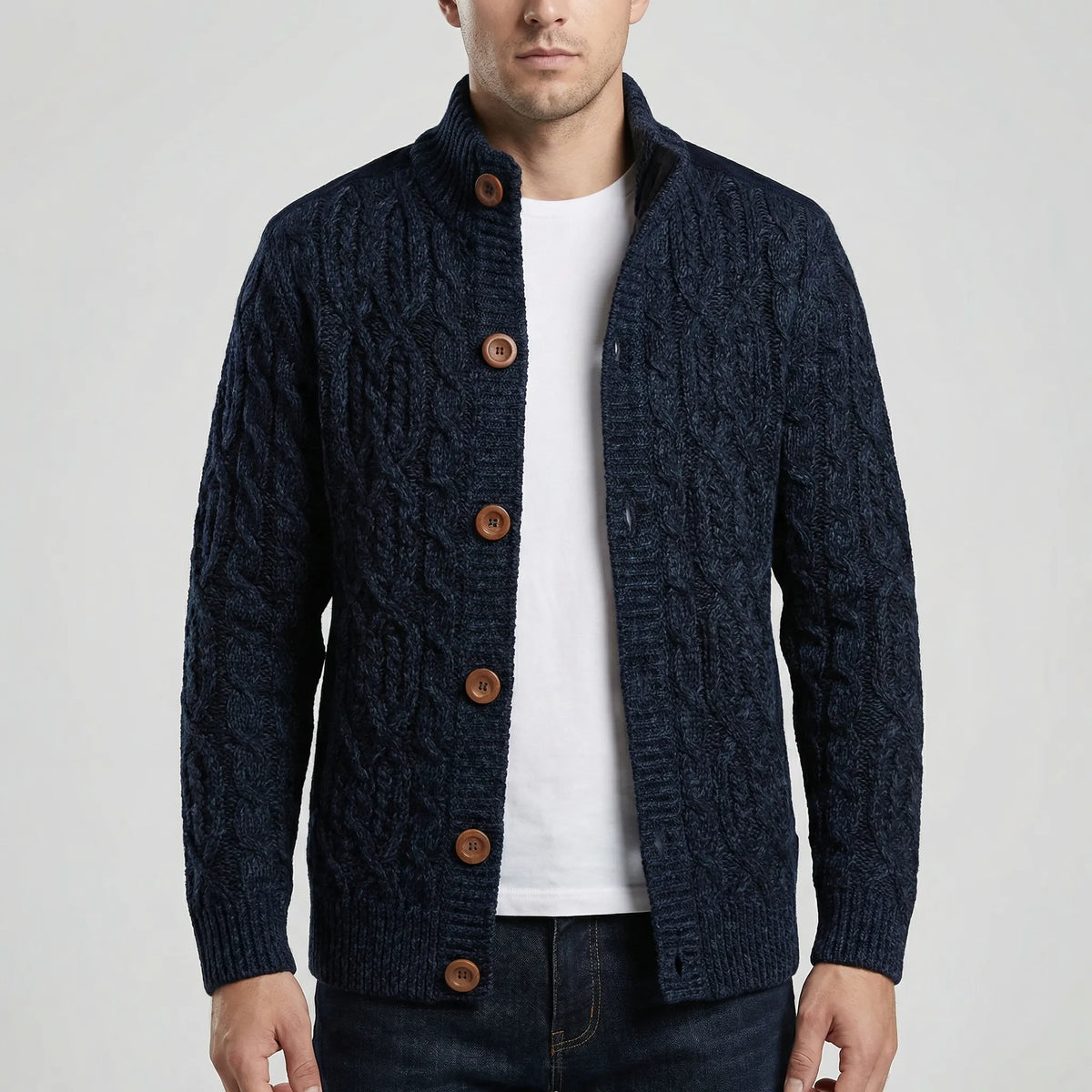 Cardigan in Maglia a Cavo Foderato in Felpa