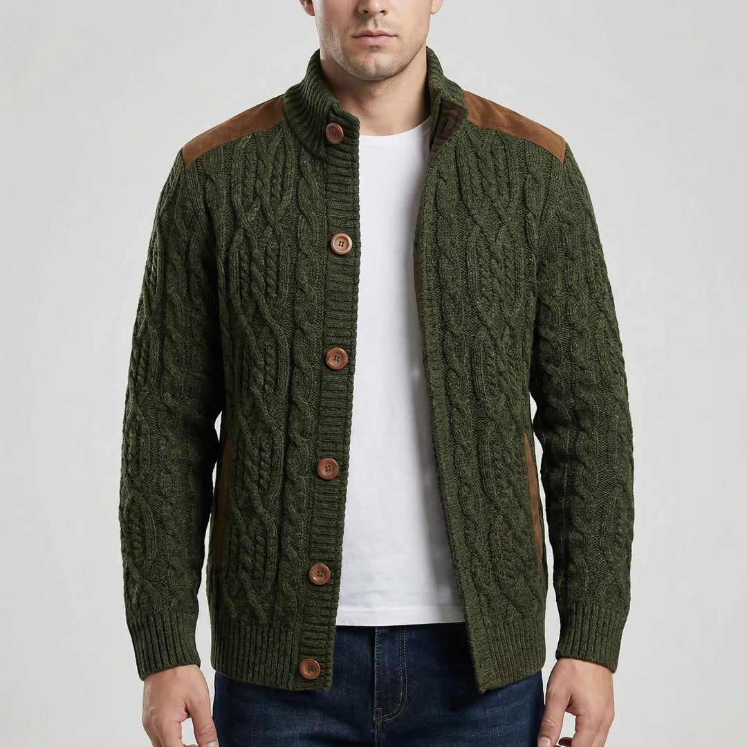 Knovurn - Cardigan-giacca a trecce foderato in pile