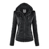 Giacca Moto in Pelle Finta con Cappuccio per Donne