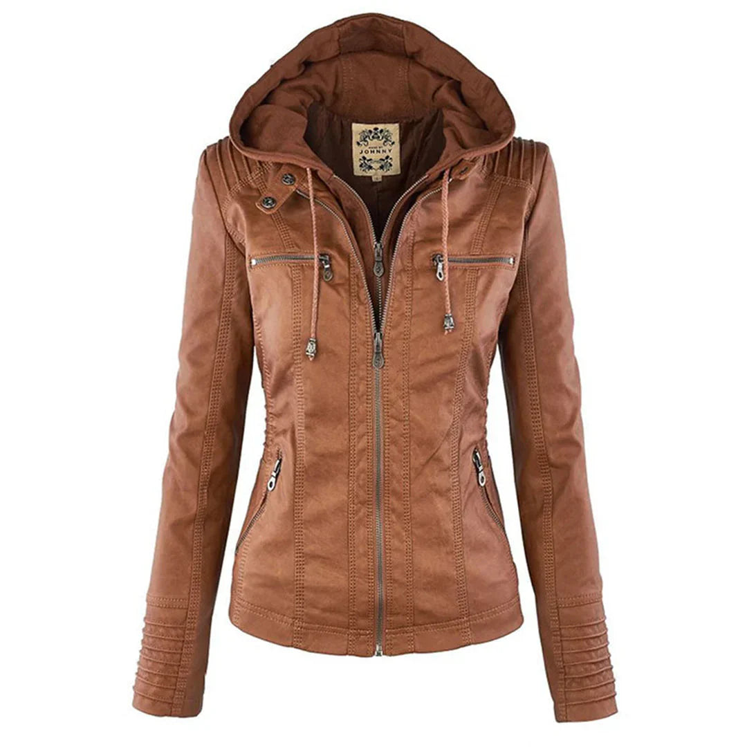 Melody – Giacca da motociclista in ecopelle con cappuccio
