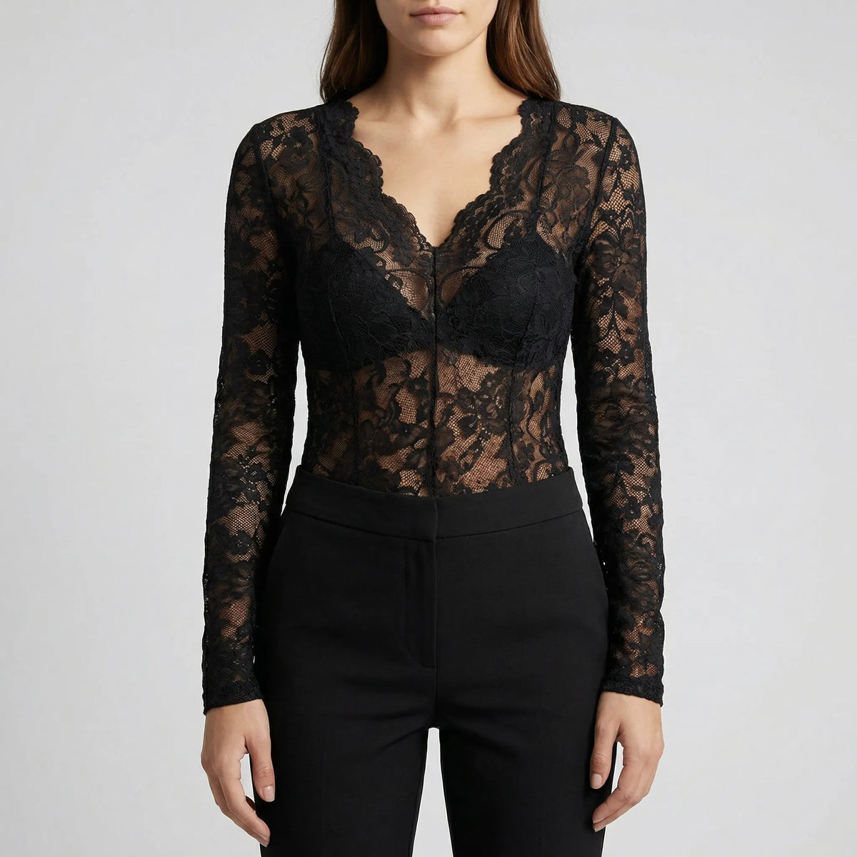 Blusa In Pizzo Floreale Fitted Con Scollo A V