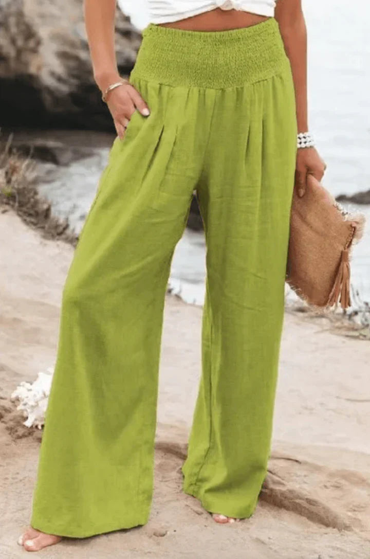 Eleganti pantaloni palazzo elasticizzati da donna