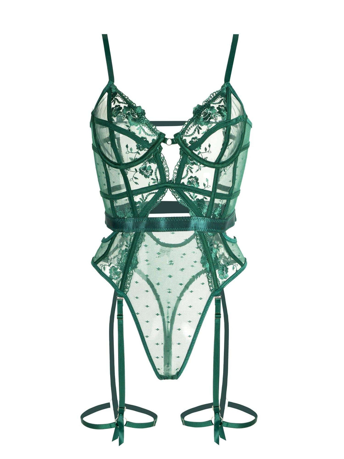 Body in pizzo verde con ferretto da donna