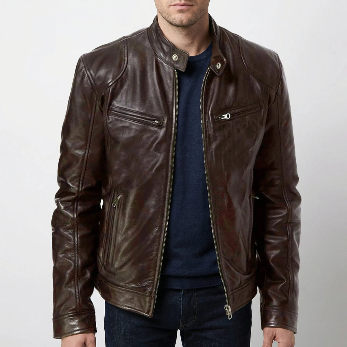 Giacca Classica Zip-Up Stile Moto per Uomini