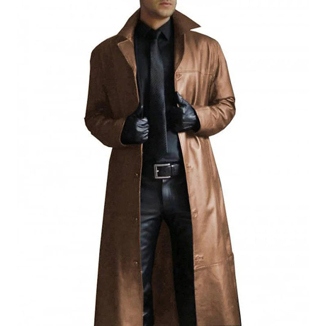 Cappotto invernale lungo da uomo in ecopelle