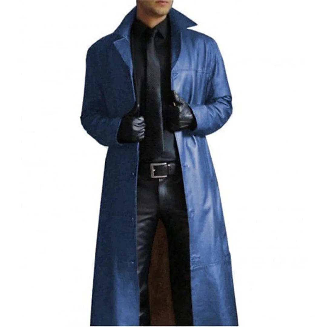 Cappotto invernale lungo da uomo in ecopelle