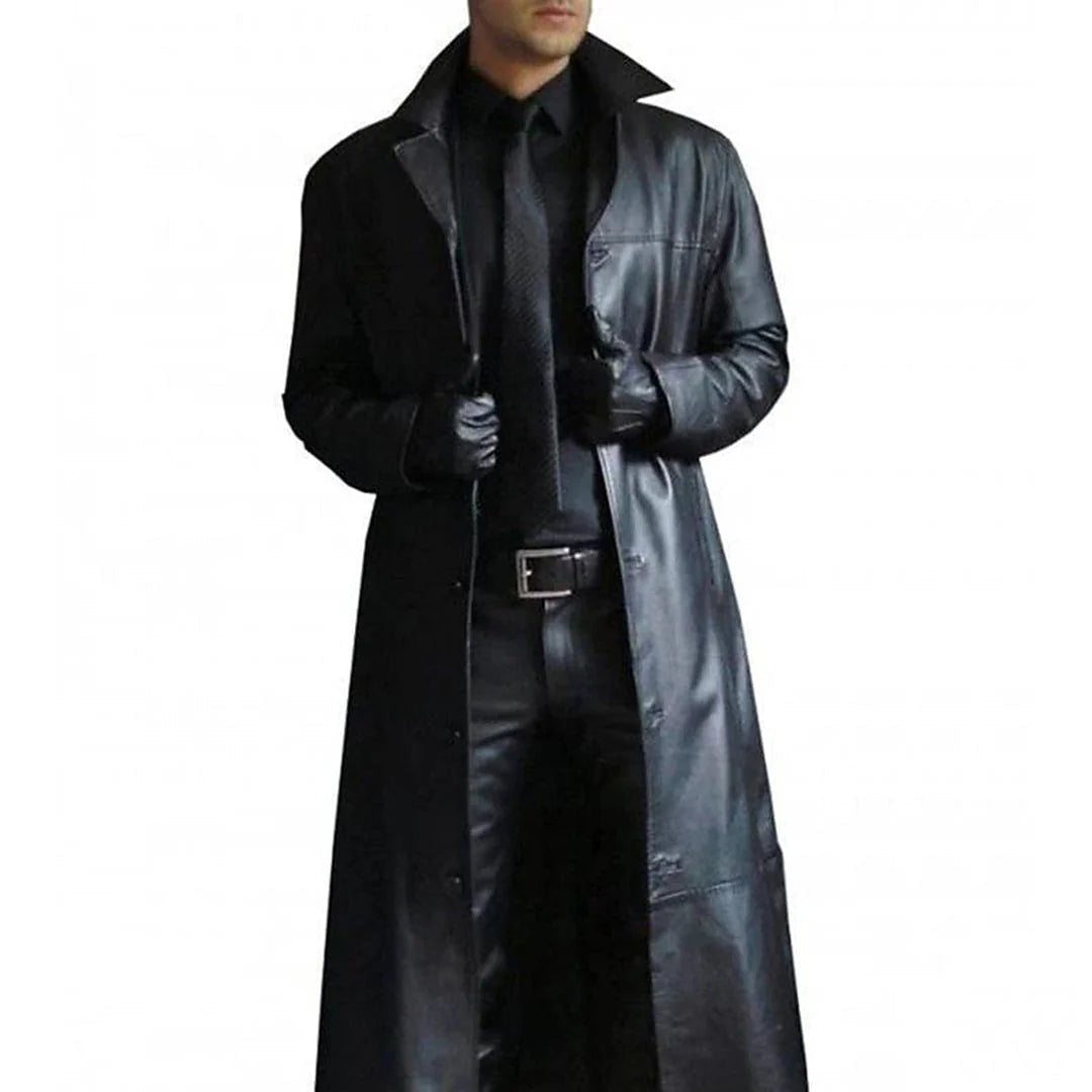 Cappotto invernale lungo da uomo in ecopelle