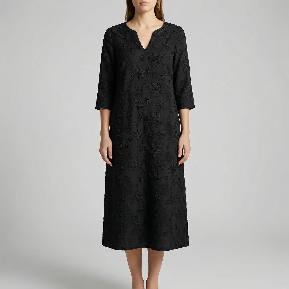 Abito Midi Floreale Con Scollo A V