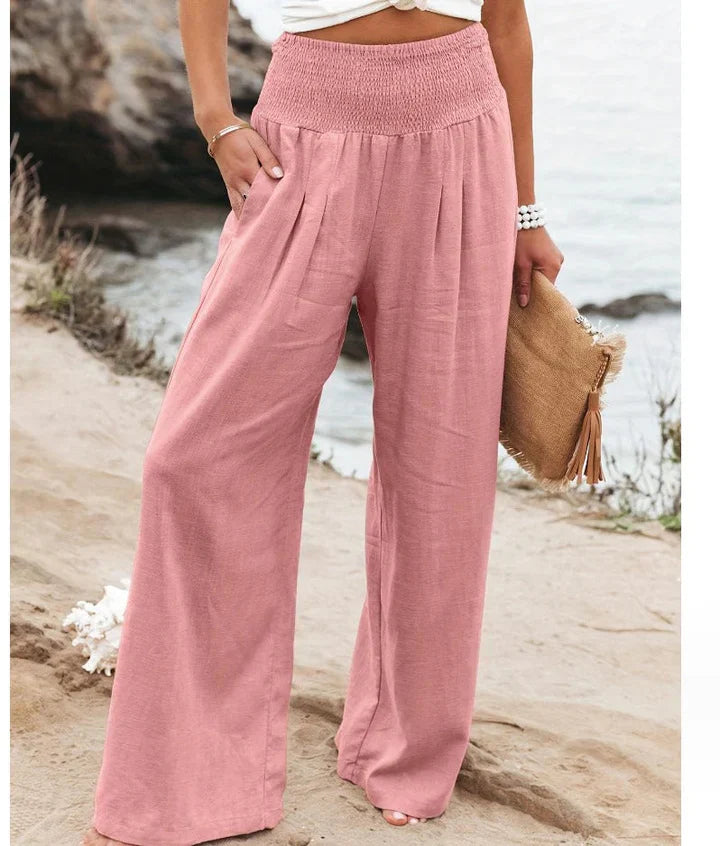 Eleganti pantaloni palazzo elasticizzati da donna