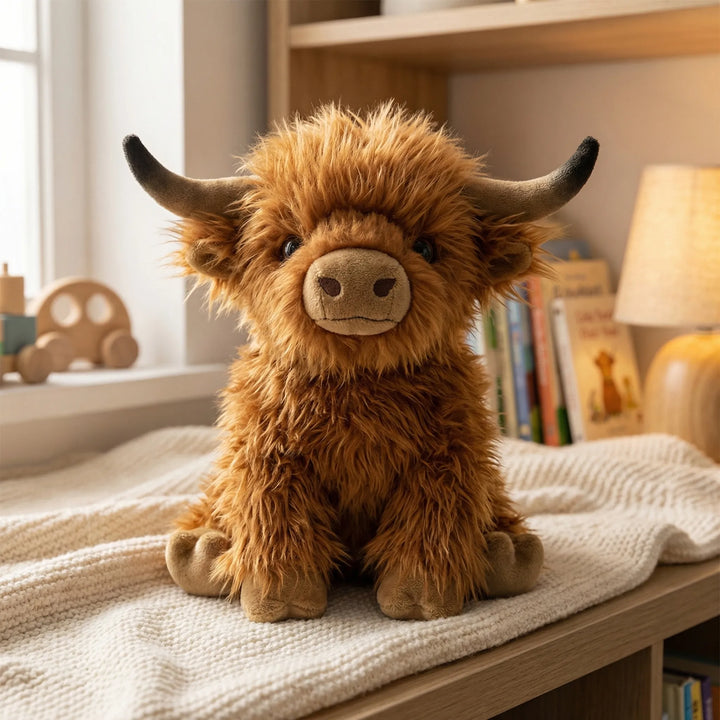 Moovlyn - Peluche di mucca delle Highlands dal pelo folto