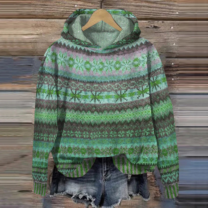Felpa con cappuccio in stile Fair Isle vintage da donna