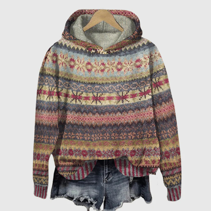 Felpa con cappuccio in stile Fair Isle vintage da donna