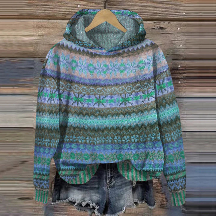 Felpa con cappuccio in stile Fair Isle vintage da donna
